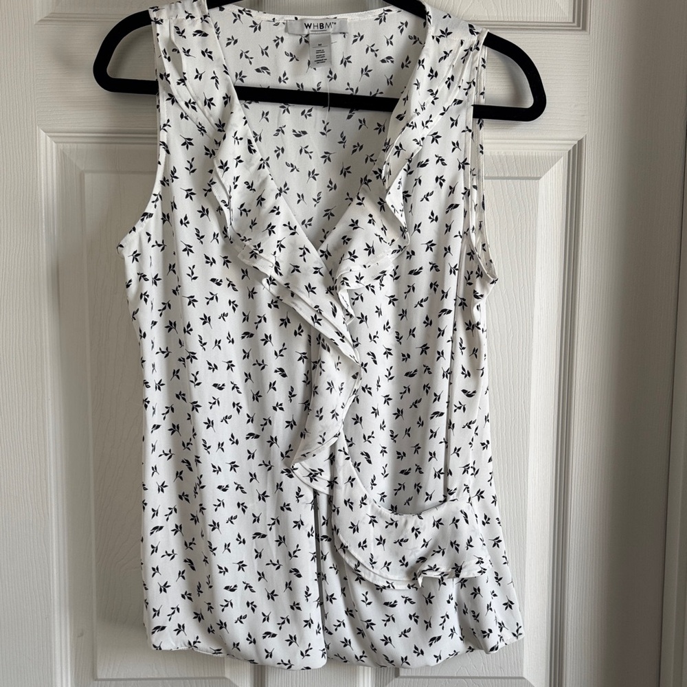 White House Black Market Monochrome Ruffle Blouse